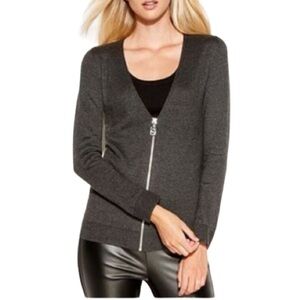 Women's S Michael Kors Zip Up Cardigan Charcoal Gray Stretch Zip Up Logo